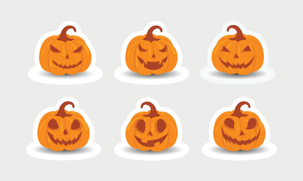 Halloween Carved Jack O Lantern Pumpkin Sticker Set Vector
