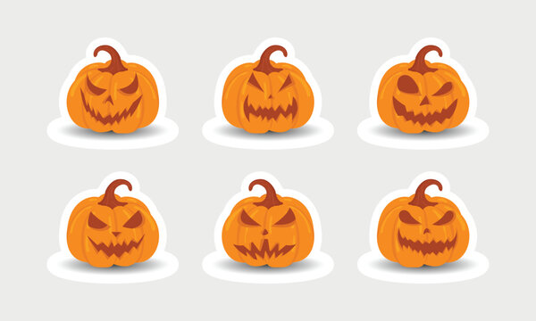 Spooky Halloween Evil Carved Pumpkin Sticker Collection Vector