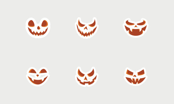 Halloween Pumpkin Carving Face Expression Sticker Set Vector
