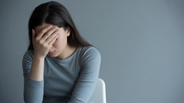 Sad woman covering her face while experiencing emotional distress and sadness