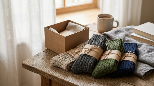 Sustainable Sock Packaging With Cozy Socks And Coffee