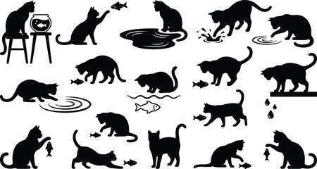 Obraz premium Creative Cat Silhouette Collection with Unique Poses on White Background