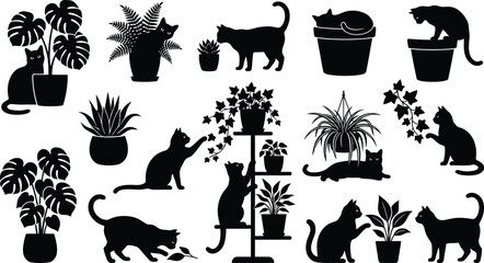 Fototapeta premium Creative Cat Silhouette Collection with Unique Poses on White Background