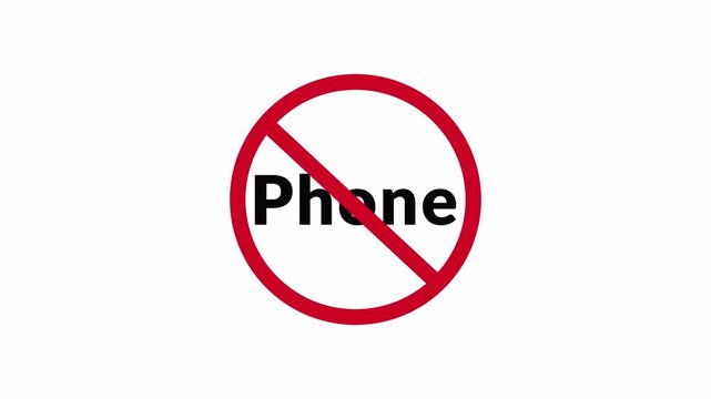 PHONE Prohibition Symbol Sign Animation Isolated on Transparent Background, stop or no exit forbidden red circle animation Warning, prohibited or ban icon animation.POHONE Prohibition Symbol in 4k