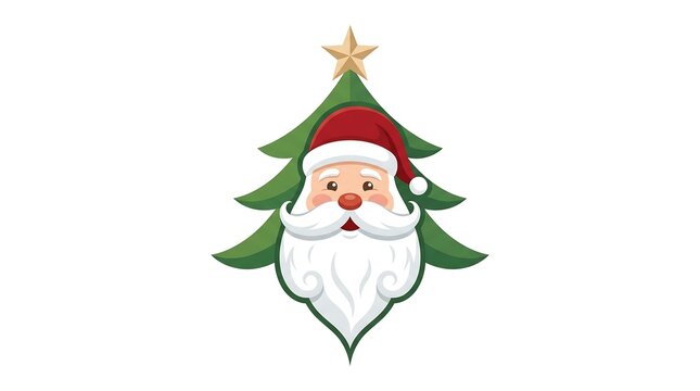 Santa Claus Face and Christmas Tree Flat Vector Illustration Graphic Red Green White Holiday Festive Marketing Design Greeting Card Logo Icon Banner
