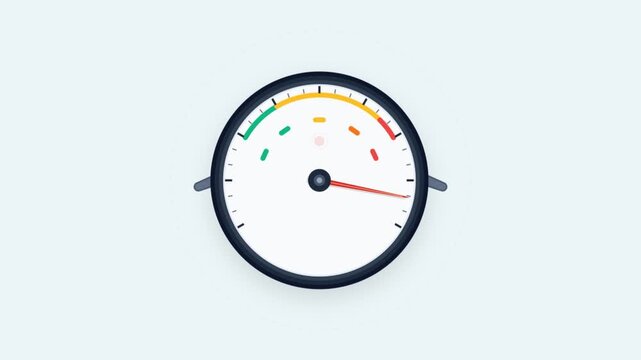 Animated speedometer gauge with red needle rising on clean background