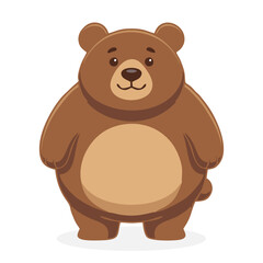 Obraz premium Cute chubby brown bear standing character vector illustration, friendly grizzly mascot isolated on white background.