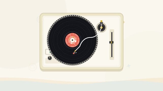 Animated turntable playing a vinyl record in a flat vector style