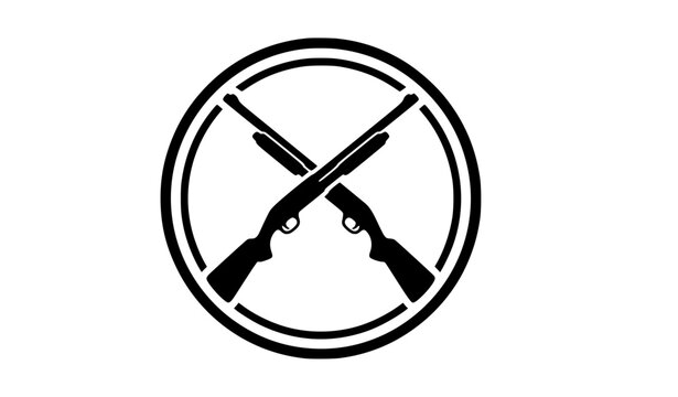 Crossed Shotgun Black Silhouette Outdoor Emblem Vector Logo