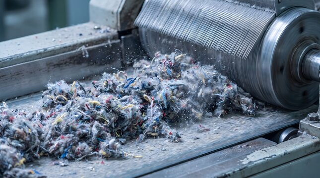 Fabric shredding machine roller recycling textile waste in factory