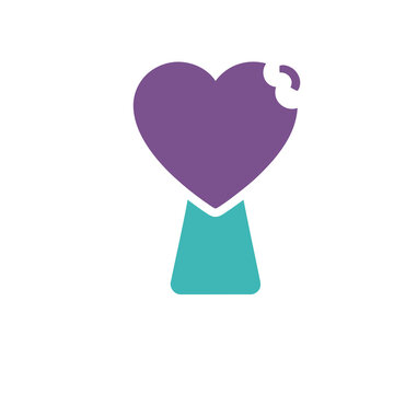 Purple heart with bite mark and teal keyhole shape