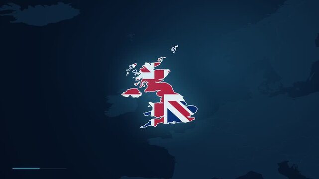 Digital map footage zooming in to highlight the city of Oxford in the United Kingdom, Europe, with a location pin and geographic locator displayed