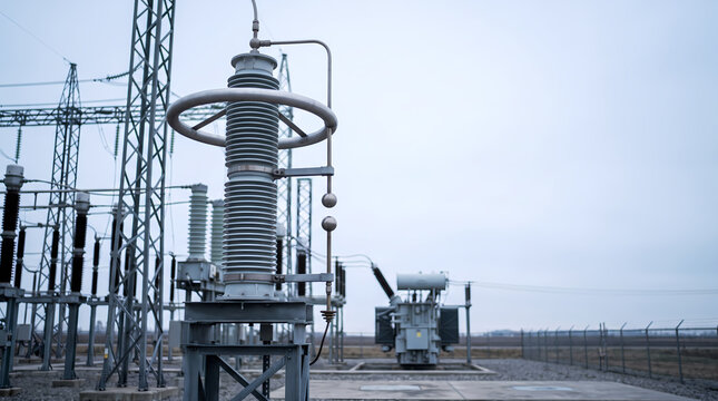 High voltage capacitive voltage transformer CVT in electrical substation