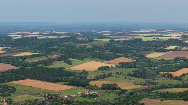 Aerial Establishing View of Agricultural Fields and Rural Countryside in Nueva Alborada Paraguay