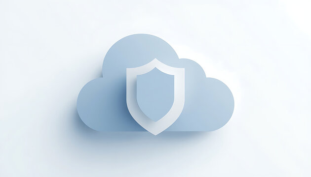 Clean vector cloud icon with internal shield symbol signifies secure storage and digital data protection for web design.