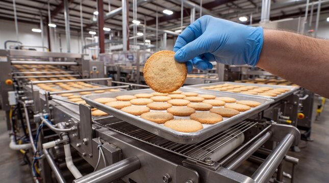 Industrial Cookie Production and Quality Inspection on Automated Bakery Conveyor