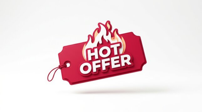 Red 3d retail badge showing hot offer with flame graphic