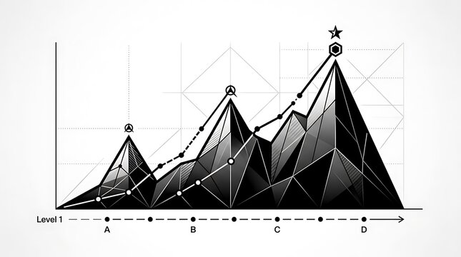 Mountain peaks graph showing business growth and levels