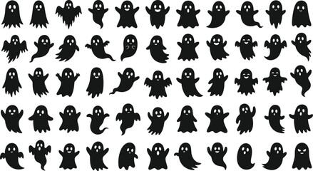 Obraz premium Halloween ghost icons set various poses black and white