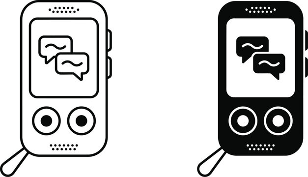Translation device vector icon illustration with dialogue bubbles and speech translation concept