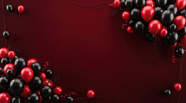 Festive background featuring black friday ballons with red and black spheres for holiday shopping sales