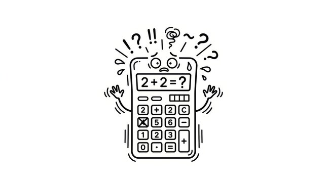 Creative illustration of a smartphone displaying a calculator with math question.