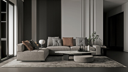Modern cozy interior luxury living room design and sofa decor and white wall pattern texture background  © teeraphan