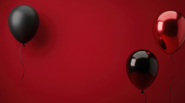 Festive black friday ballons floating against a deep red background for seasonal retail sale promotion