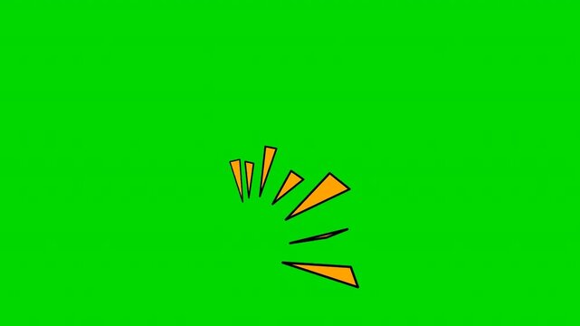 Animated comic style orange action lines and impact explosion effect on a green screen background