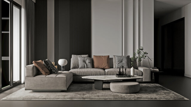 Modern cozy interior luxury living room design and sofa decor and white wall pattern texture background
