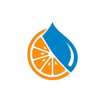 A stylized graphic icon showing a citrus fruit slice merged with a water drop