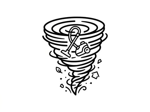 Black and white tornado with anchor symbol illustration.