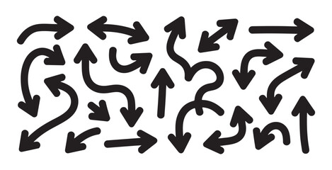 Fototapeta premium Drawn arrow set containing various black hand sketched doodle shapes useful for web design decoration.