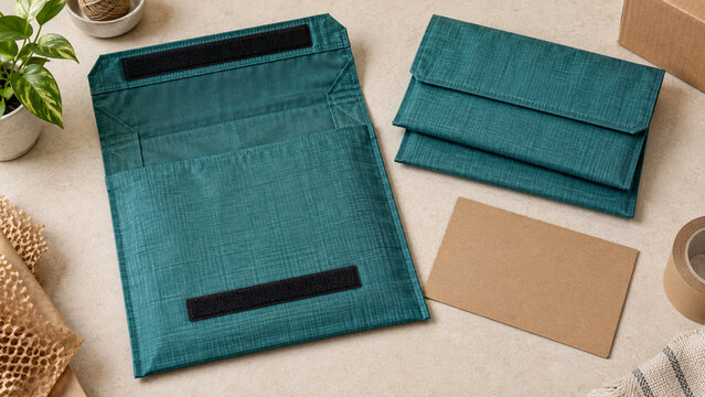 Reusable fabric shipping mailer folded for return logistics