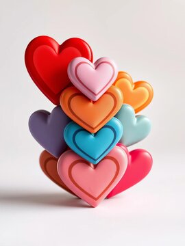 Stacked hearts in different shapes and colors, stack, love