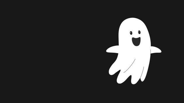 Animation of a halloween cute ghost floating on black background