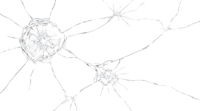 Multiple cracked glass impact points connected by long jagged fracture lines shown as isolated PNG with transparent background