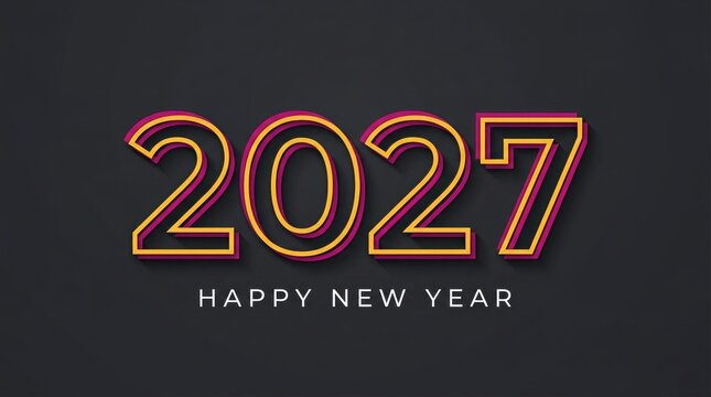 Elegant happy new year 2027 greeting card design with glowing red and orange numbers on a dark textured background for celebration