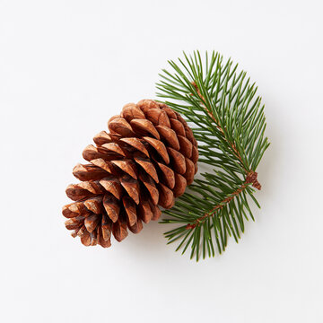 Rustic charm of a pinecone ornament nestled among evergreen branches for a cozy Christmas feel Generative AI