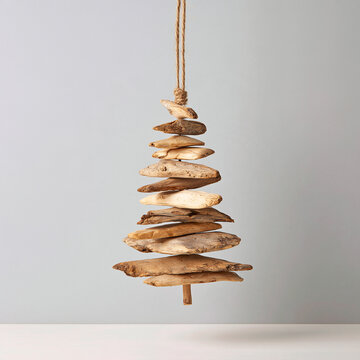 Rustic wooden tree ornament adding charm to your holiday decor this Christmas season Generative AI