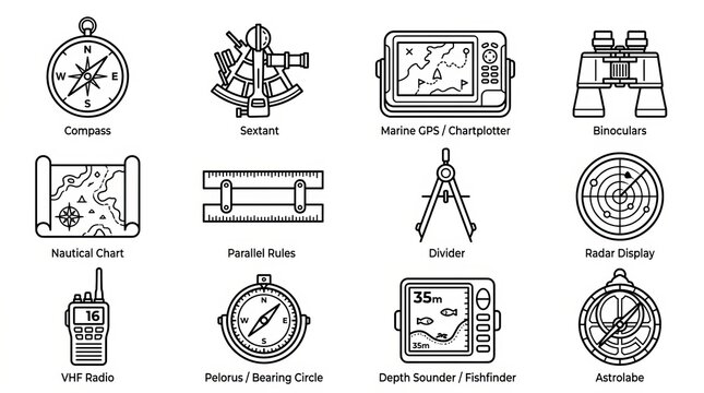 Set of sixteen flat icons representing outdoor adventure and camping equipment.