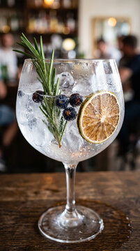 Copa glass of gin tonic with dried orange slice