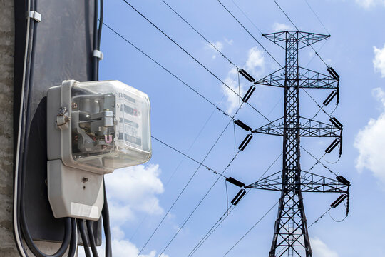 electricity meter (watt-hour) is installed on a power pole