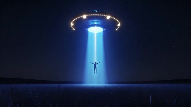 UFO Sighting Visualized with Suspenseful Light Beam in Night Field