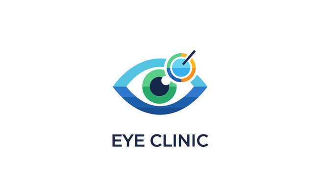 Modern eye clinic logo vector, professional ophthalmology medical icon with laser surgery target, blue and green vision care clinic branding, ophthalmologist healthcare center identity design