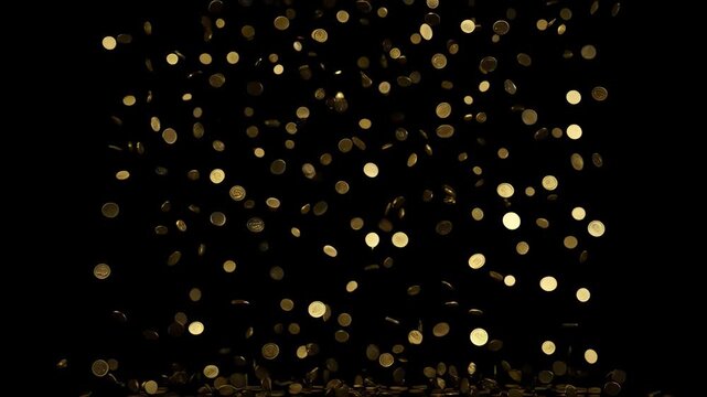 gold coins drop on black background