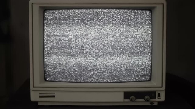 Vintage Old Tube Television, Retro Analog TV with Noise Screen, Antique Broadcast Technology, Classic Electronics and Nostalgic Entertainment Equipment
