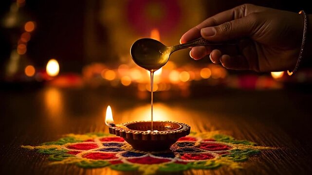 Holdin g Droplet of Oil Pouring into Lamp in Warm Evening Setting