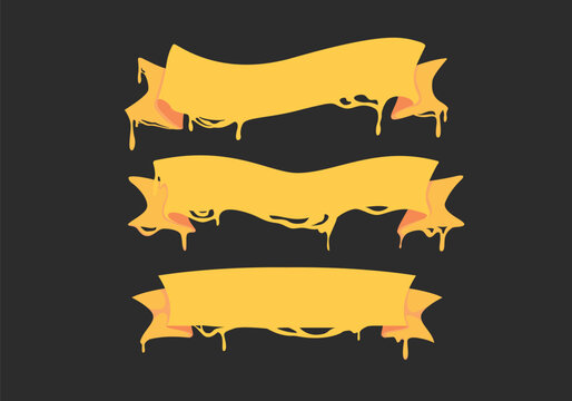 Melted gooey cheese blank banner label ribbon vector set