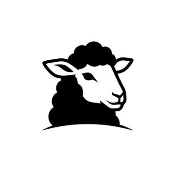 Clean, minimalist black and white vector icon of a sheep head profile, isolated on a white background. Suitable for agricultural branding, livestock farming logos, wool products